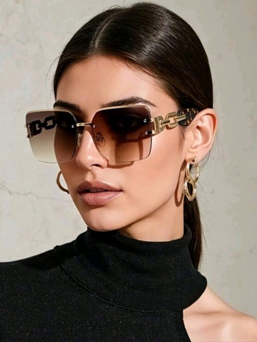 Women Frameless Tortoise Style Elegant Sunglasses